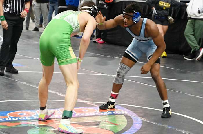 Kendrick Hodge from Somerset advances to the finals with this semifinal win against Grayson Santee of Buford during a 165-pound match on Saturday at the Knockout Christmas Classic at Silver Spurs Arena in Kissimmee.
